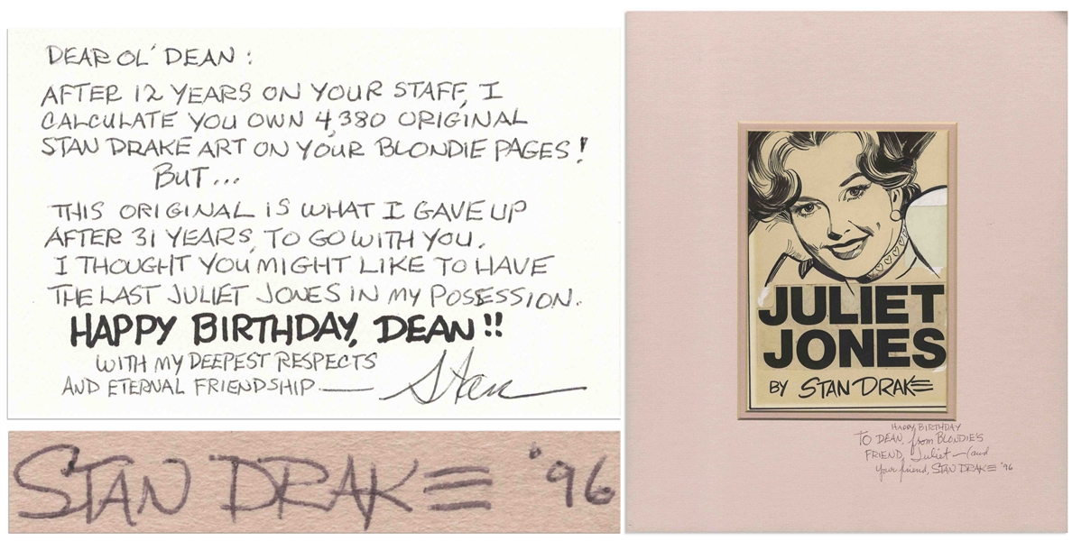 Juliet Jones Illustration by ''Blondie'' Artist Stan Drake, Gifted to ''Blondie'' Writer Dean Young -- Accompanied by Card Stating That This Illustration Was ''the last Juliet Jones in my possession''